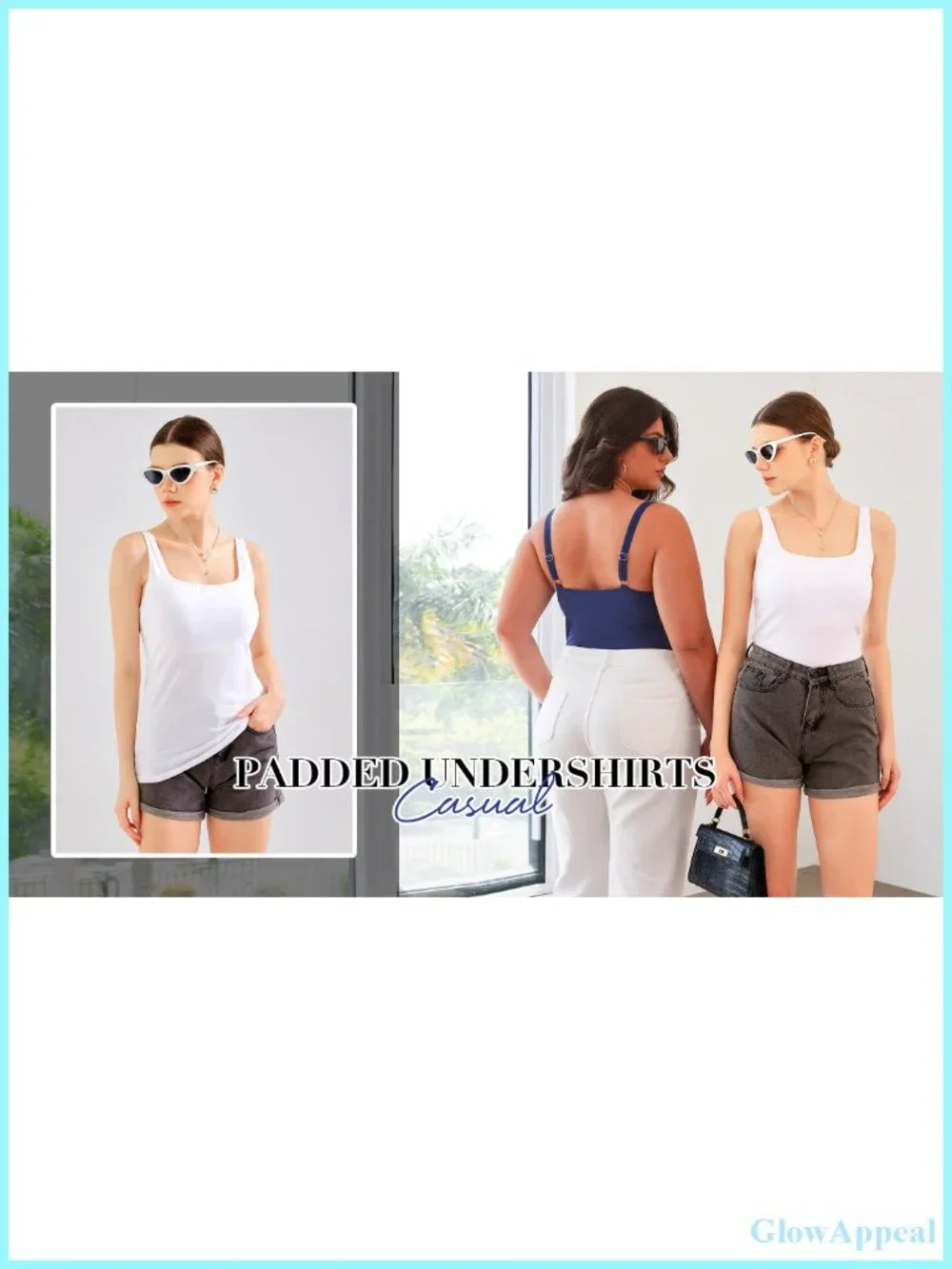 Women's Cotton Tank Top with Built-in Removable Padded Bra, Adjustable Straps,